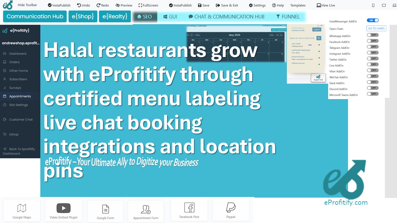 Halal restaurants grow with eProfitify through certified menu labeling live chat booking integrations and location pins